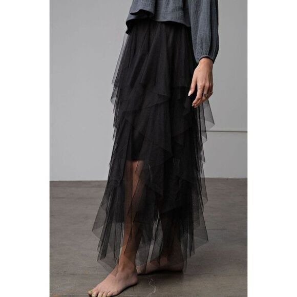 Easel Allover Mesh Ballerina Tulle Princess Maxi Skirt in Black New S-L EB40814 - Picture 11 of 11